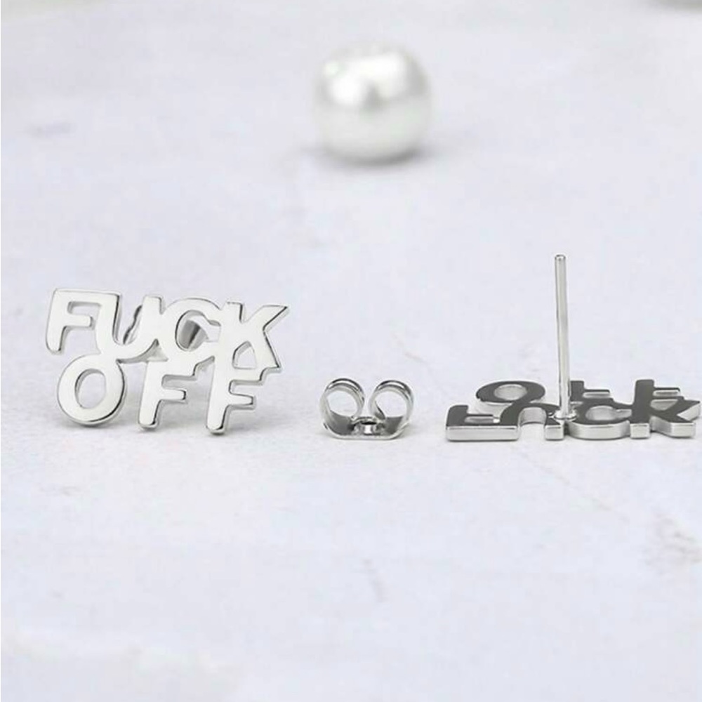 316 Surgical Stainless Steel “Word” Design Stud Earrings NWT - Picture 3 of 4